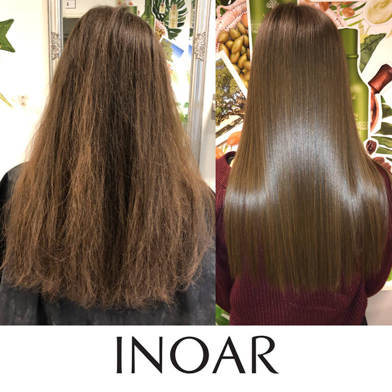 before and after using keratin inoar product 1